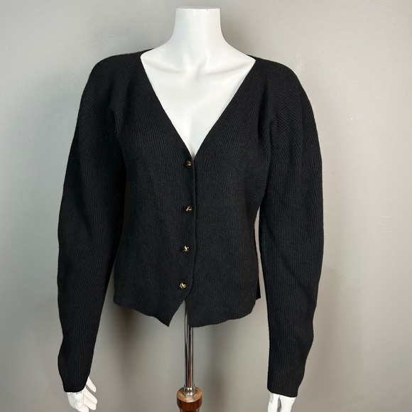 Vince cardigan Medium 100% cashmere beaded v-neck puff sleeve minimalist